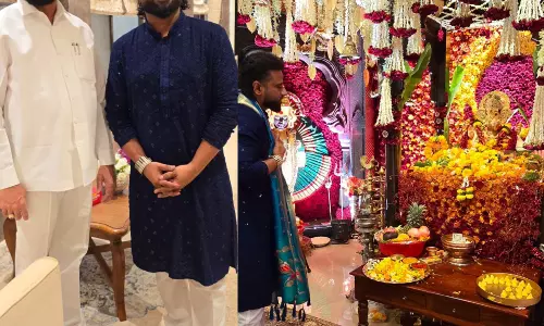 रॉकस्टार डीएसपी भगवान गणेश का आशीर्वाद लेने के लिए महाराष्ट्र के सीएम एकनाथ शिंदे के घर पहुंचे!